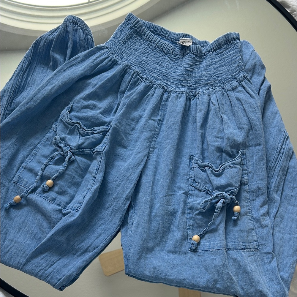 Blanco By Nature Blue Smocked Waist Pants